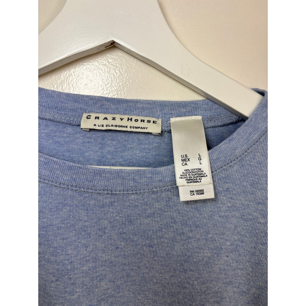 Crazy Horse Long Sleeve T-Shirt Large Blue Heather Liz Claiborne Cotton Tee - Picture 2 of 5